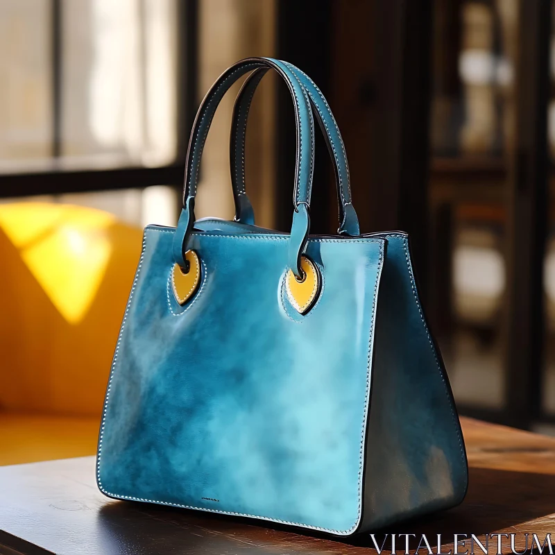 AI ART Stylish Blue Leather Handbag