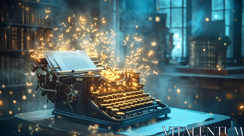 AI ART Vintage Typewriter with Golden Sparkles