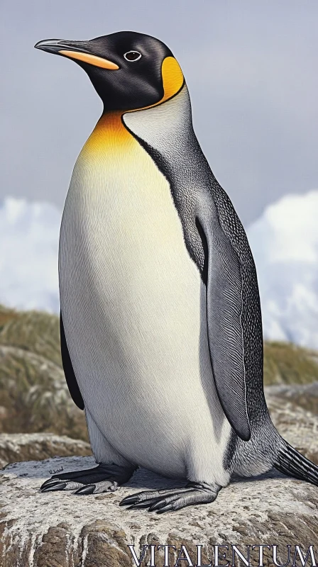 AI ART Elegant Penguin on Rocky Surface