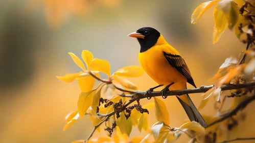 Yellow Bird Among Golden Leaves