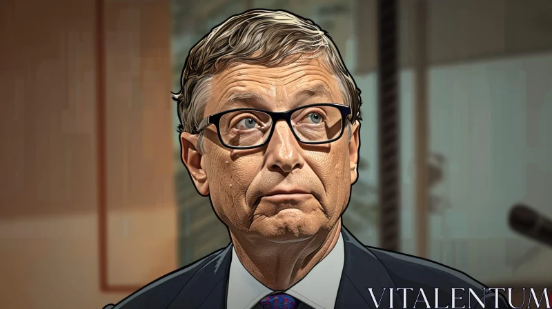 AI ART Bill Gates Rendered Portrait in Technology Background