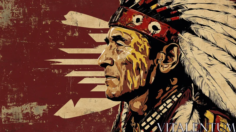 Profile of Native American Man in Headdress AI Image