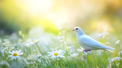 White Dove Among Daisies