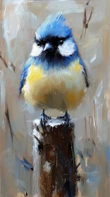 Blue Bird on a Stump Painting