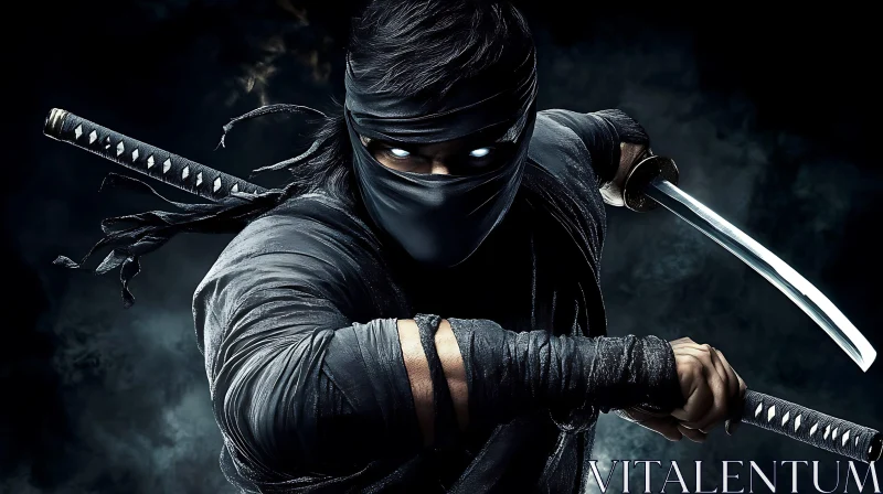 Mysterious Ninja in Dark Attire AI Image