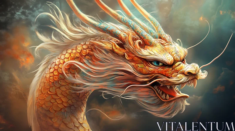 Mythical Golden Dragon Digital Art AI Image