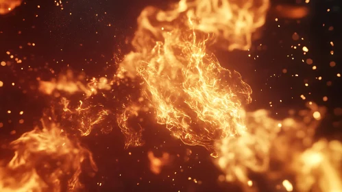 Dynamic Flames and Fiery Tendrils Against Dark Backdrop