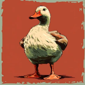 Whimsical Duck Portrait on Red Background