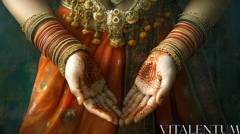 Woman with Henna Tattoo and Jewelry AI Image