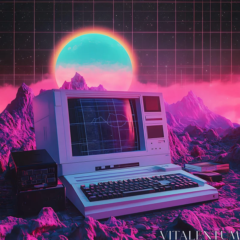 Futuristic Retro Computer Scene AI Image