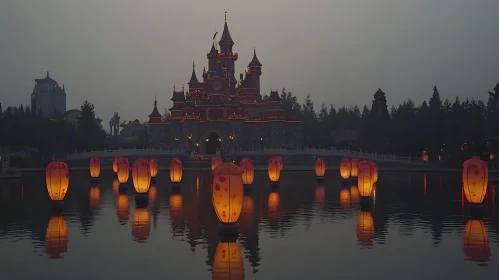 Fairytale Castle with Floating Lanterns