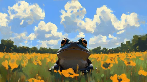 Frog Amidst Blossoming Flowers