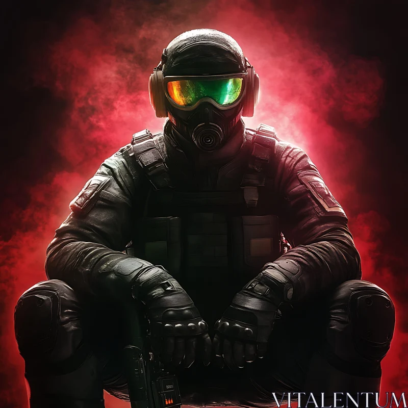 AI ART Soldier in Tactical Gear with Red Smoke