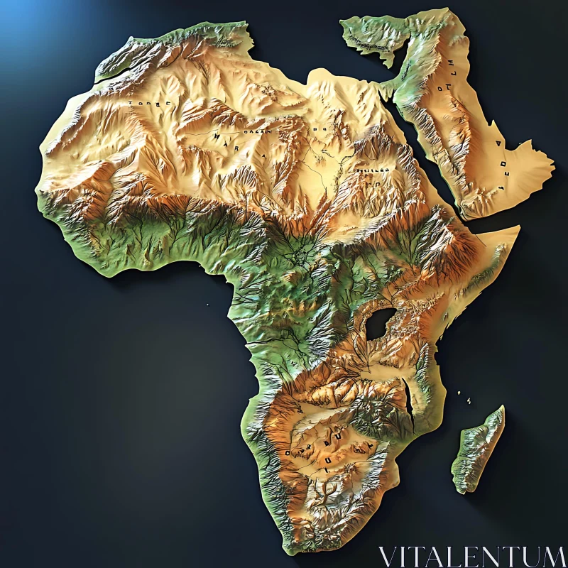 Africa's Terrain: A Relief Map Representation AI Image