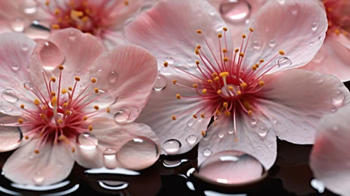 Captivating Pink Flowers with Water Droplets - A Study in Pictorial Harmony