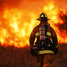 Firefighter Approaching Wildfire