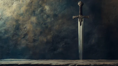 Ornate Sword Against a Moody Backdrop