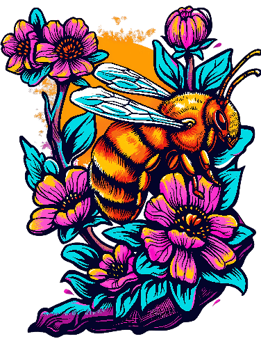 Detailed Digital Illustration of a Bee on a Flower POD Design