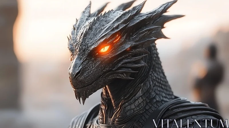 Dragon in Armor with Burning Gaze AI Image