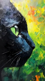 Green-Eyed Cat in Colorful Artwork