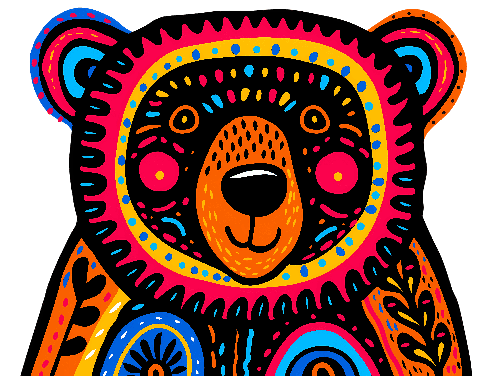 Friendly Bear with Floral Patterns: Colorful Illustration POD Design