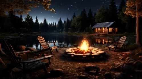 Romantic Riverside Cabin Under Moonlit Night
