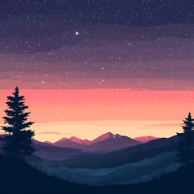 Starry Night Mountain Scene