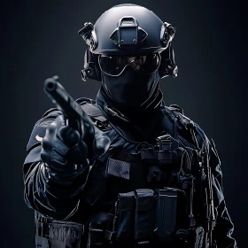 SWAT Soldier Pointing Gun Illustration