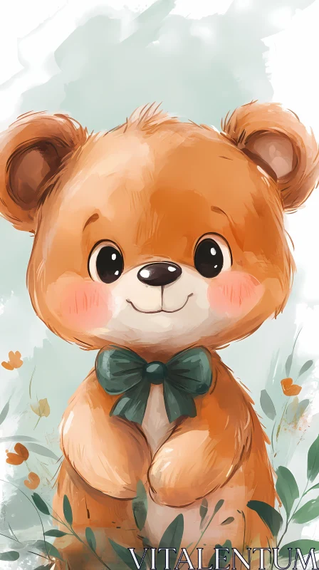 Charming Bear with Bow Amidst Nature AI Image