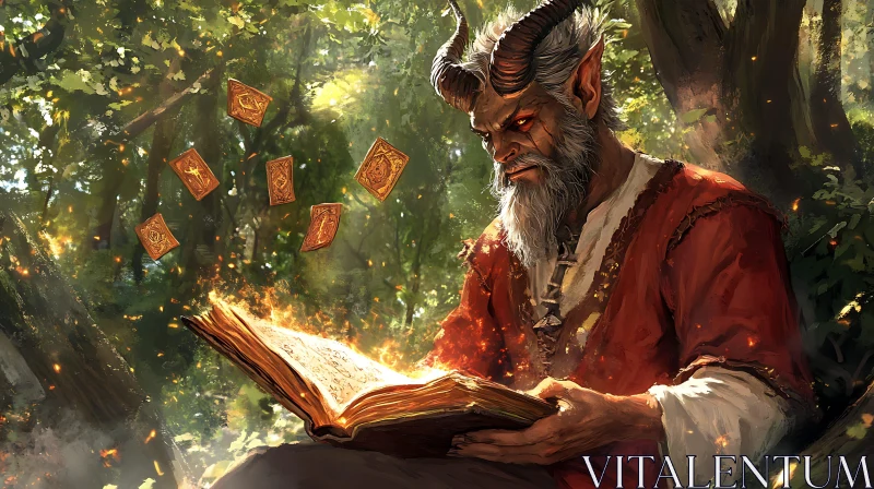 Horned Demon with Magic Book AI Image