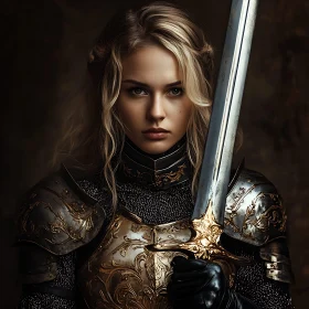 Female Knight with Sword and Armour