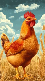 Regal Rooster Among Wheat AI Image