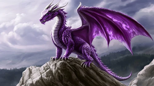 Fantasy Purple Dragon on Rocky Outcrop