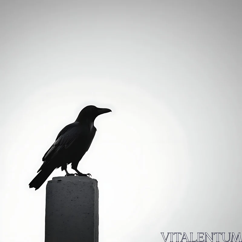 Monochrome Raven Perched High Above AI Image