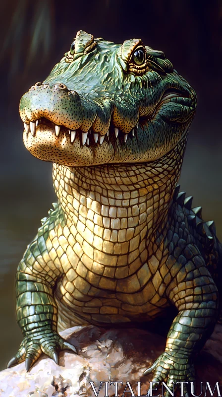 Realistic Crocodile on Rock AI Image