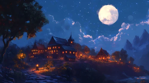 Enchanting Village Under the Moon