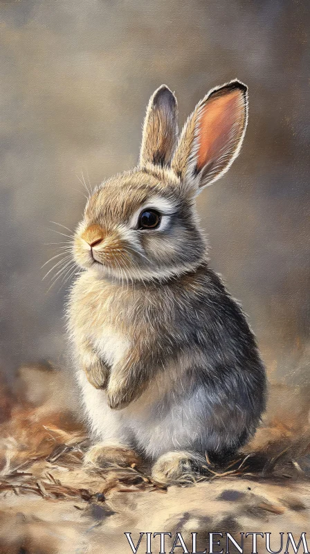 Playful Rabbit with Perked Ears AI Image