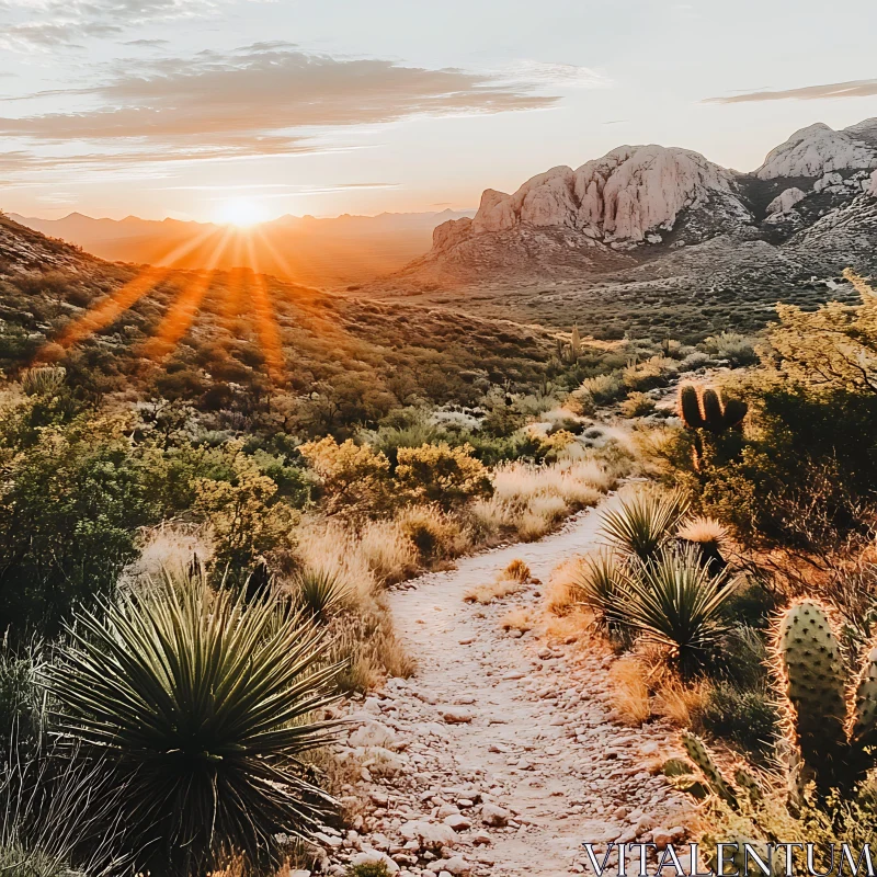 AI ART Golden Desert Landscape at Sunset