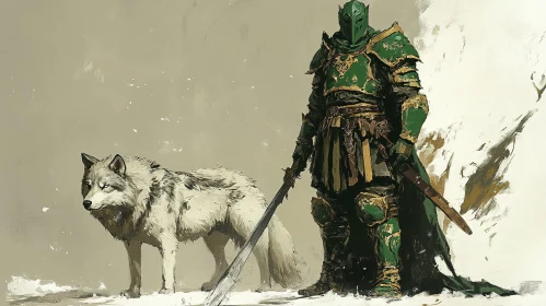 Armored Knight with Wolf Companion