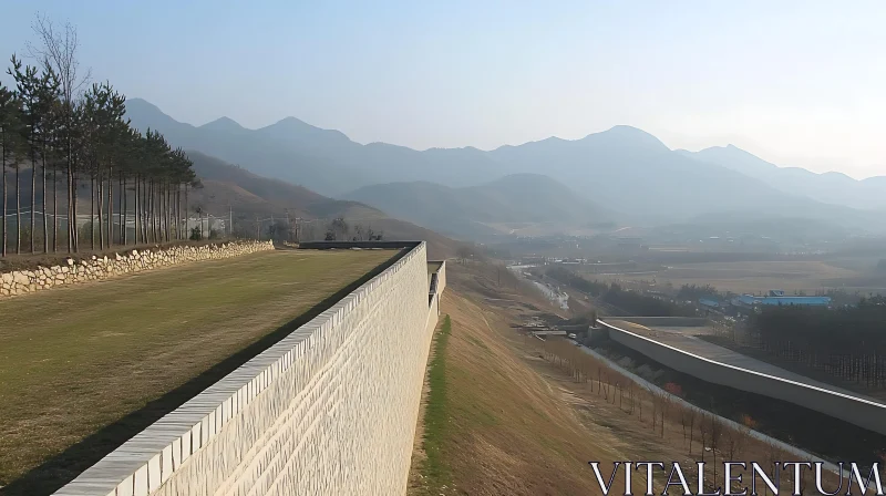 Landscape with Wall and Mountain Vista AI Image