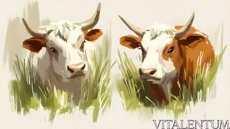 AI ART Pastoral Illustration of Cows