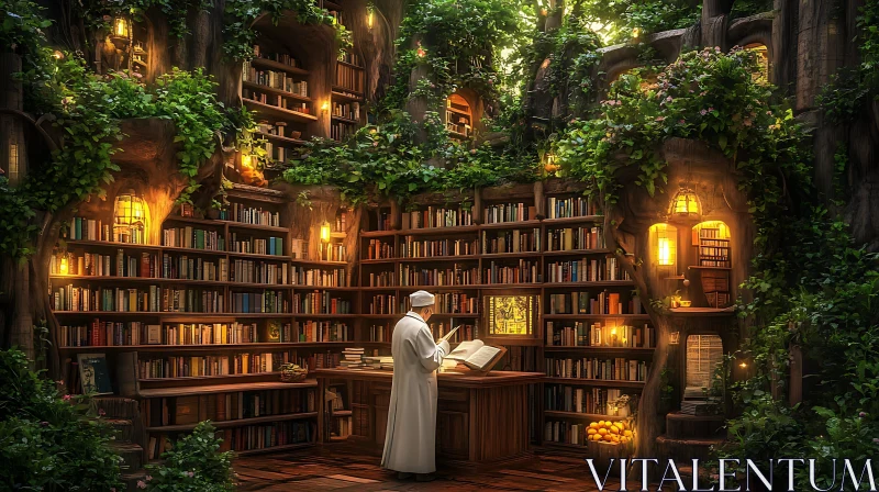 AI ART Secluded Library in Nature's Embrace