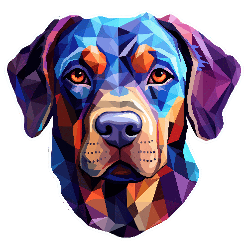 Abstract Geometric Doberman Head in Blue, Orange, and Purple POD Design