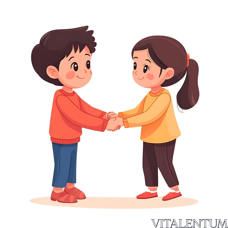 AI ART Cartoon Kids: A Heartwarming Handshake Illustration