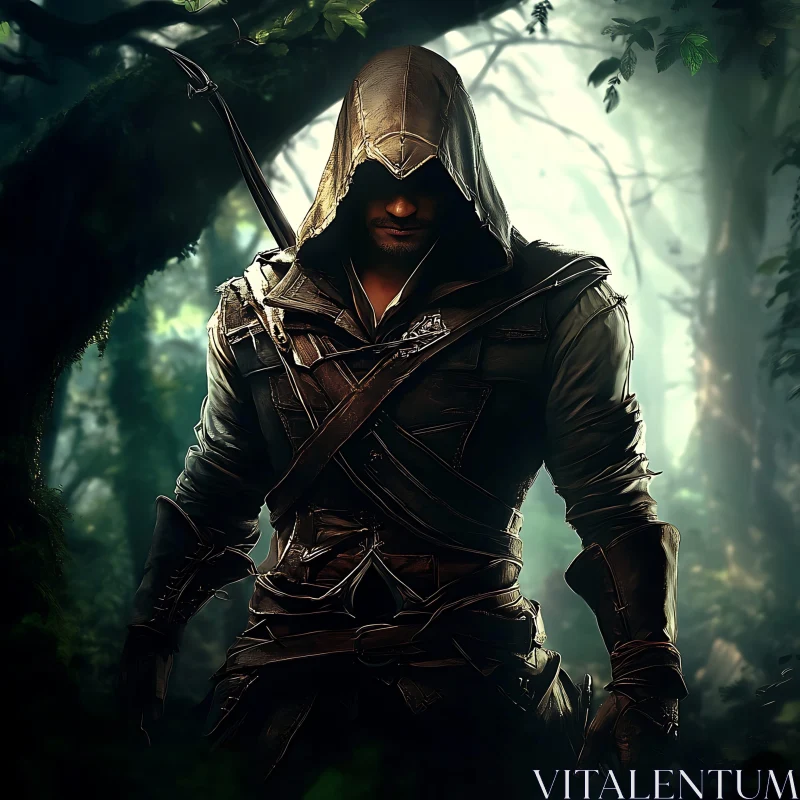 Hooded Figure in the Woods AI Image