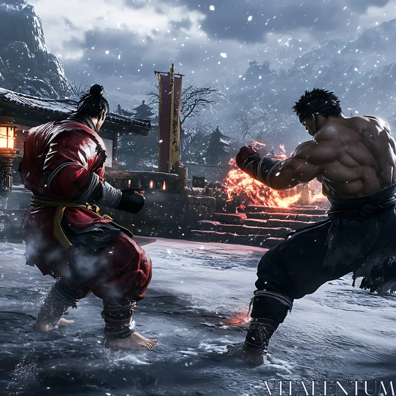 AI ART Snowy Battle of Martial Arts Masters