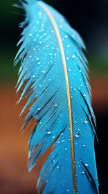 Blue Feather with Water Droplets: A Nature's Masterpiece