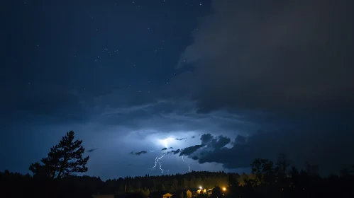 Dramatic Lightning Strike at Night