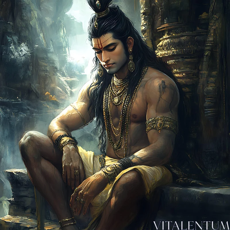 Serene Man in Deep Thought Art AI Image