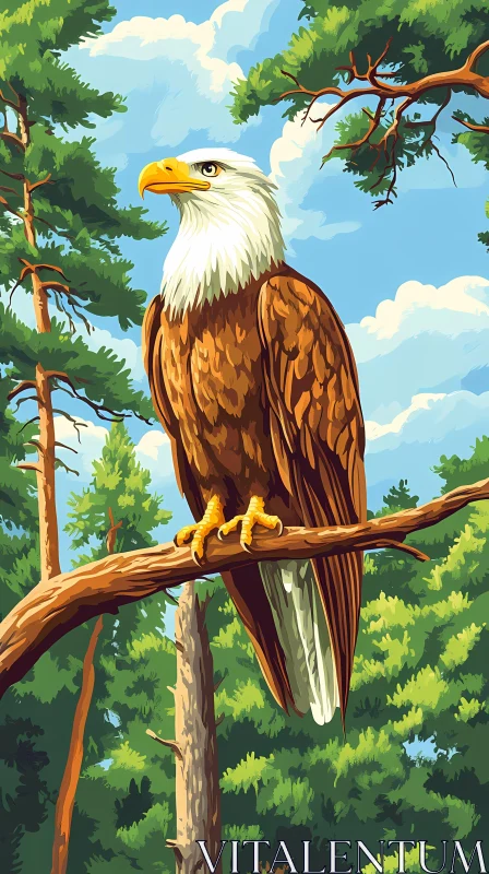 Bald Eagle Perched on Branch AI Image